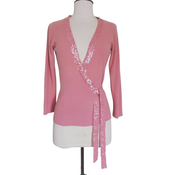 Bebe Pink Cashmere & Sequin Wrap Sweater - Picture 1 of 6